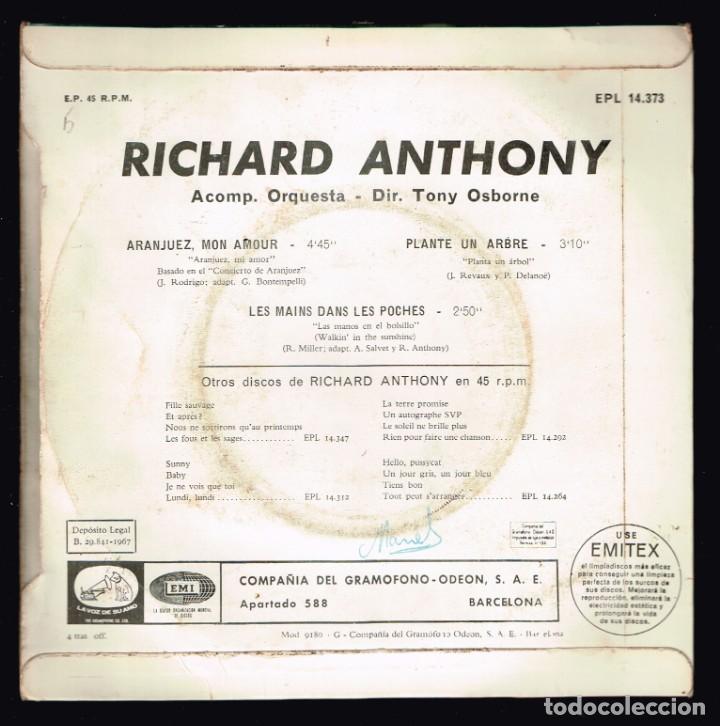Discos de vinilo: Richard Anthony. Aranjuez, mon amour.   EPL 14.373   Ode&oacute;n  1967  disco - Foto 2