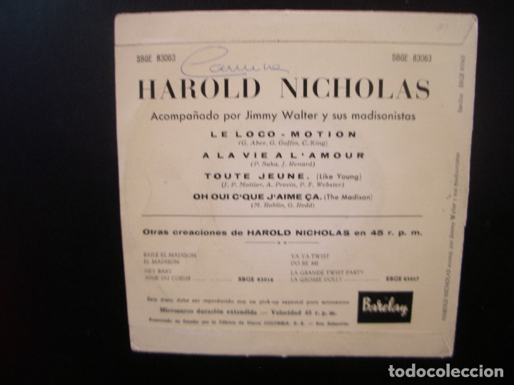 Discos de vinilo: HAROLD NICHOLAS- LOCO-MOTION. EP. - Foto 2