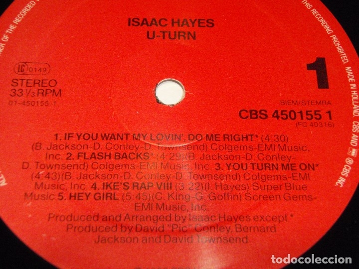 Discos de vinilo: Isaac Hayes &lrm;&ndash; U-Turn , Holanda 1986 CBS - Foto 3