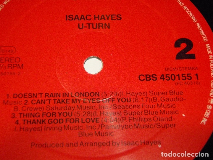 Discos de vinilo: Isaac Hayes &lrm;&ndash; U-Turn , Holanda 1986 CBS - Foto 4