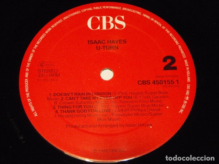 Discos de vinilo: Isaac Hayes &lrm;&ndash; U-Turn , Holanda 1986 CBS - Foto 5