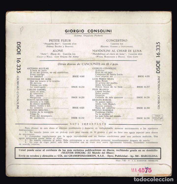 Discos de vinilo: Giorgio Consolini.  Petite Fleur  DSOE 16.335  Odeon  1960  disco - Foto 2