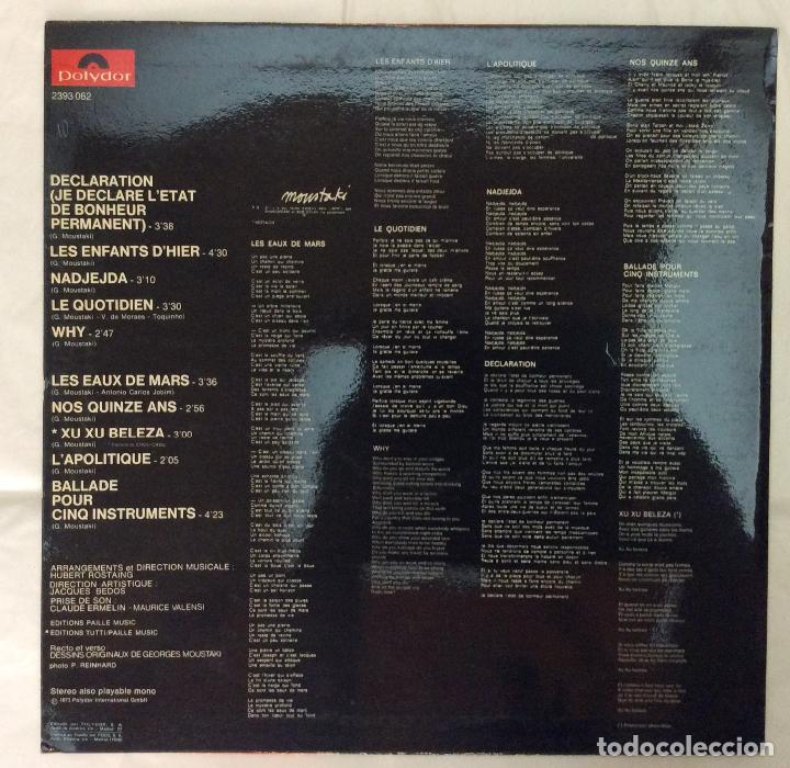Discos de vinilo: Disco vinilo LP GEORGES MOUSTAKI DECLARATION - Foto 2