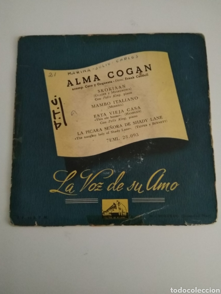 Discos de vinilo: SINGLE ALMA COGAN - Foto 1