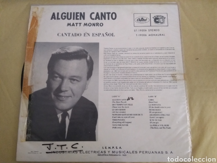 Discos de vinilo: LP MATT MONRO/ALGUIEN CANTO - Foto 2