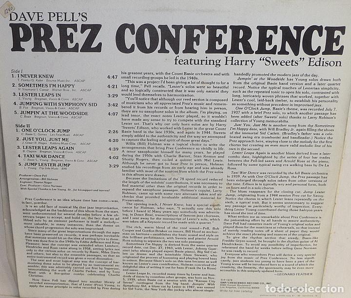 Discos de vinilo: DAVE PELLS PREZ CONFERENCE (ESPA&Ntilde;A-1980) - Foto 2