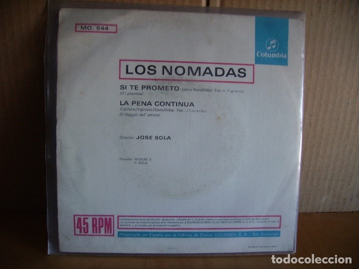 Discos de vinilo: LOS NOMADAS --- SI TE PROMETO - Foto 2