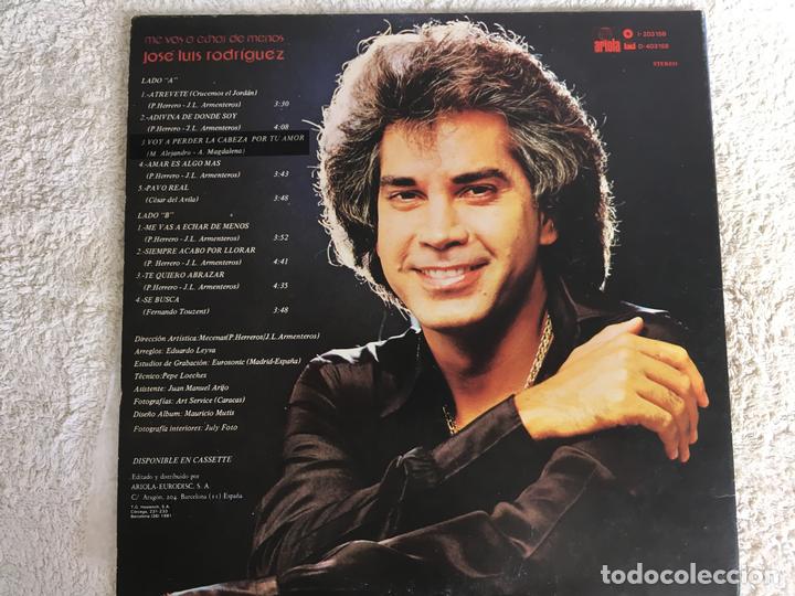 Discos de vinilo: LP JOSE LUIS RODRIGUEZ-ME VAS A ECHAR DE MENOS - Foto 3
