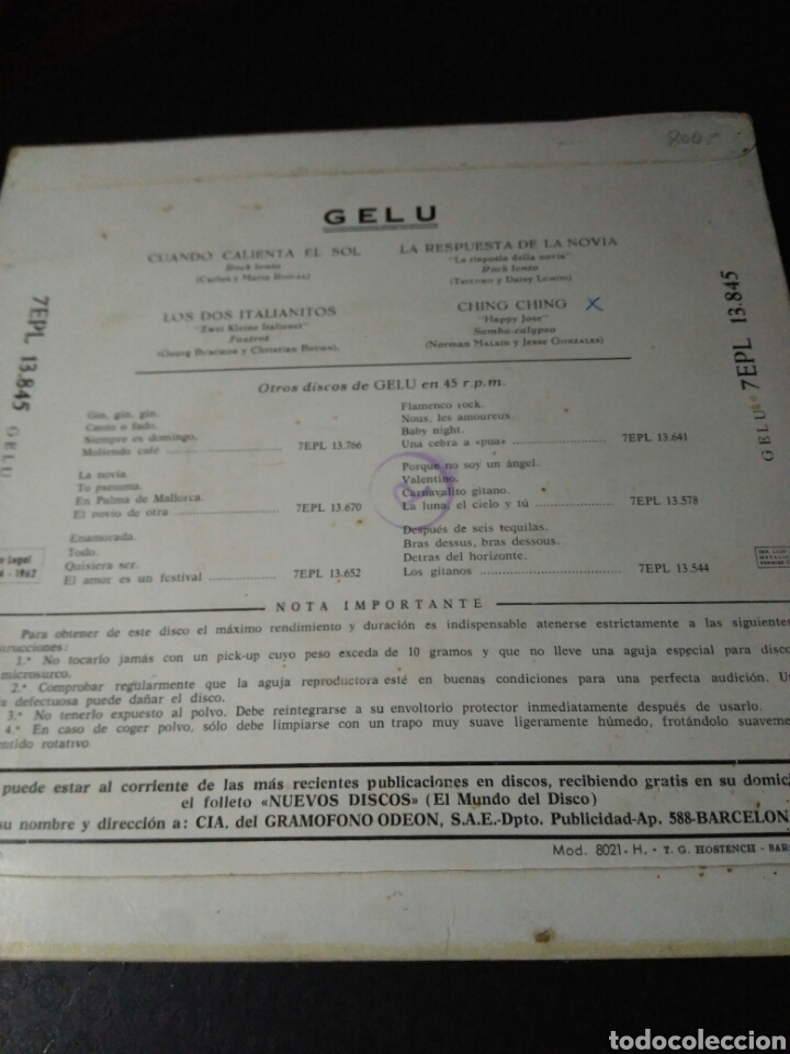 Discos de vinilo: Single Gelu a&ntilde;o 1962 - Foto 2