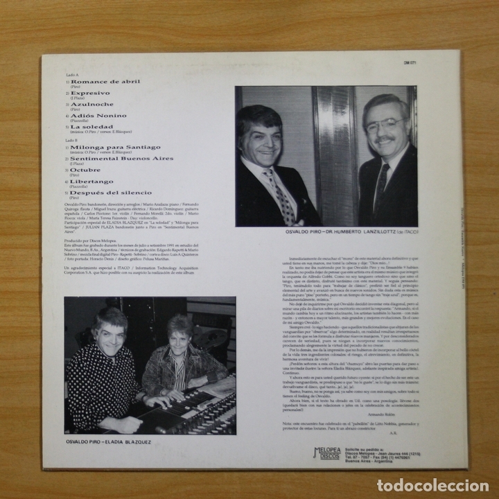 Discos de vinilo: OSVALDO PIRO - ROMANCE ABRIL - LP - Foto 2