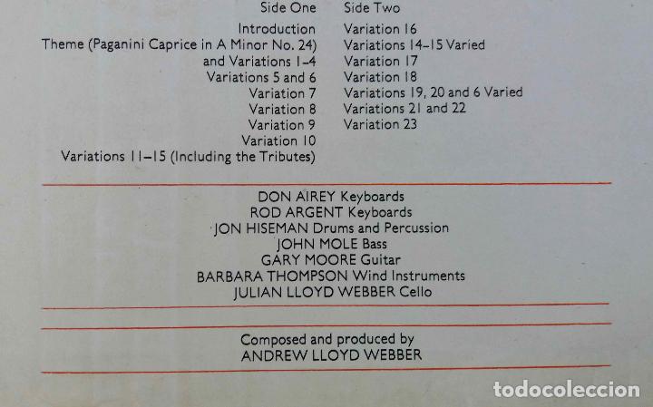 Discos de vinilo: ANDREW LLOYD WEBBER, VARIATIONS. CON ROD ARGENT, JON HISEMAN, GARY MOORE... LP ESPA&Ntilde;A - Foto 2