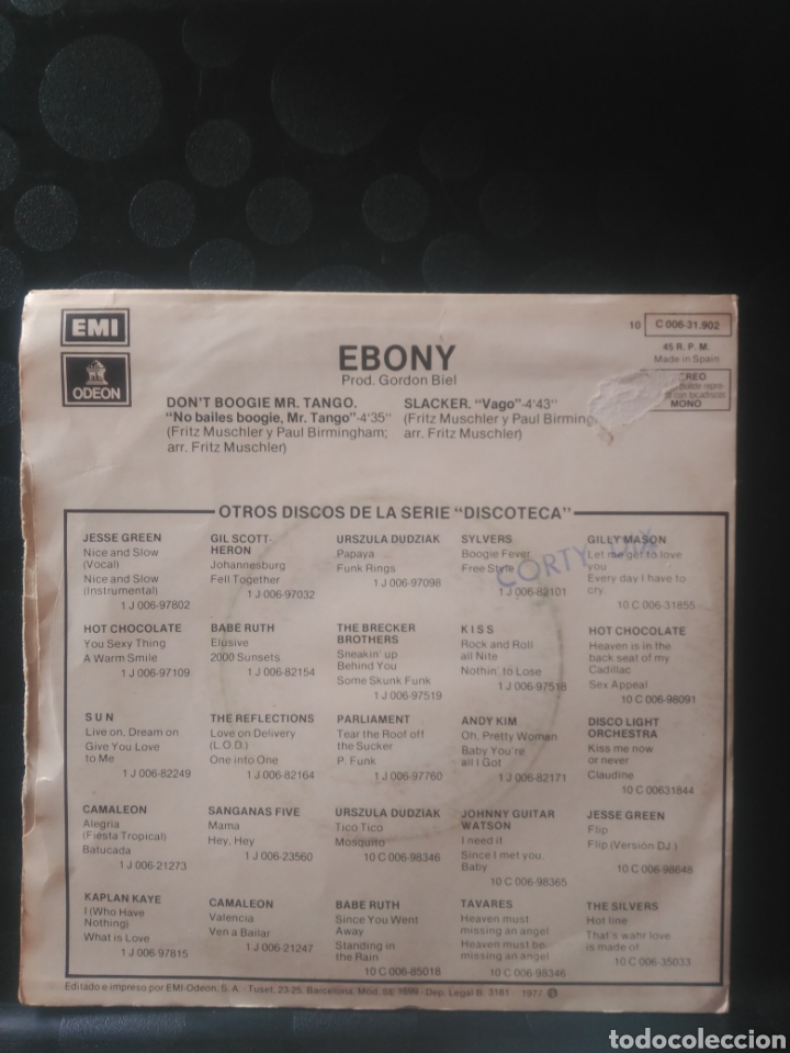 Discos de vinilo: Ebony, dont boogie mr Tango - Foto 2