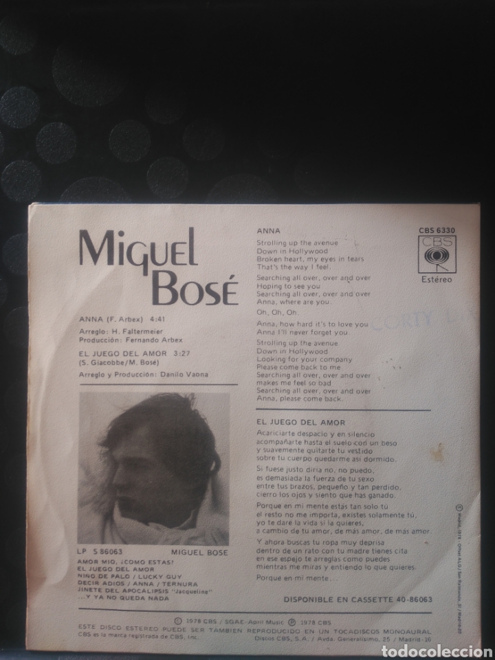 Discos de vinilo: Miguel Bos&eacute; ,Anna - Foto 2