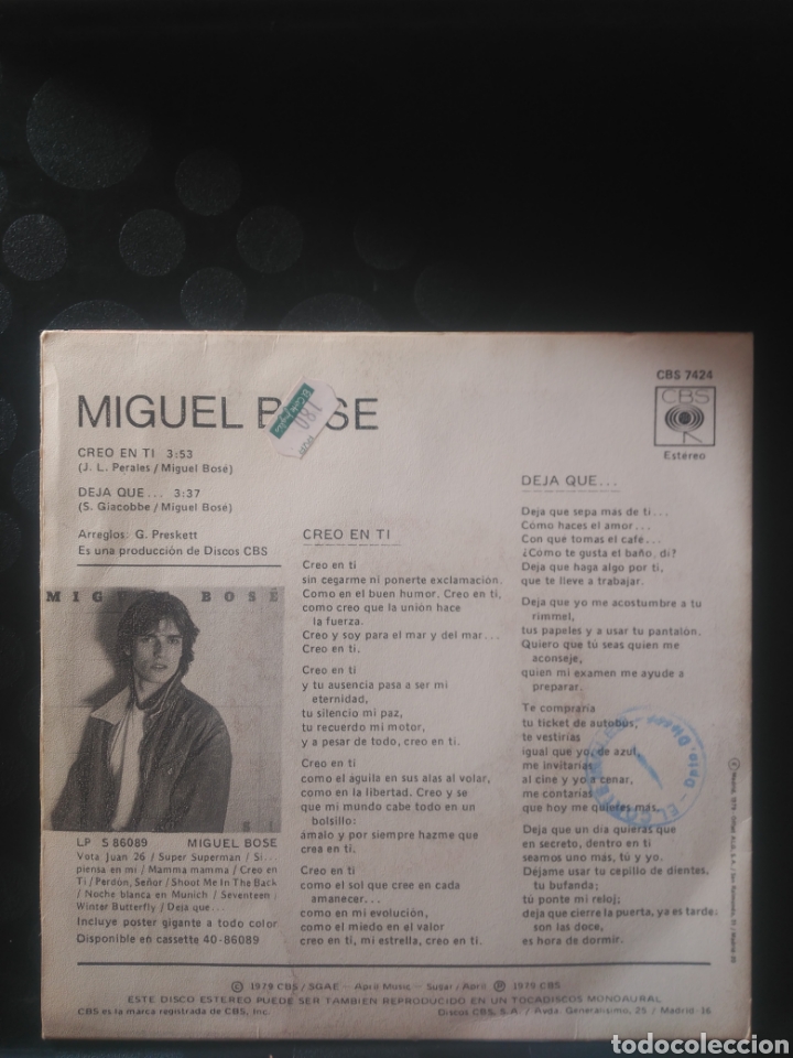 Discos de vinilo: Miguel Bos&eacute; ,creo en ti ,deja que - Foto 2