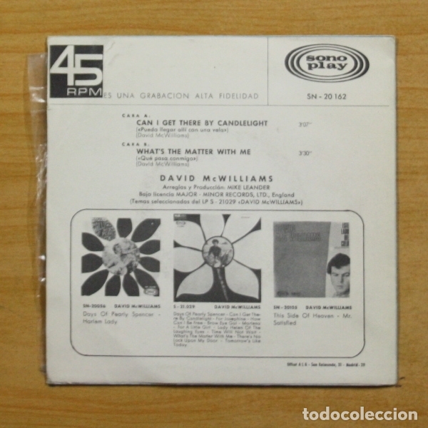 Discos de vinilo: DAVID MCWILLIAMS - CAN I GET THERE BY CANDLELIGHT - SINGLE - Foto 2