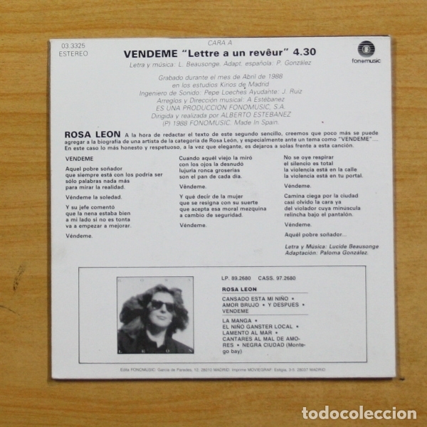 Discos de vinilo: ROSA LEON - VENDEME - SINGLE - Foto 2