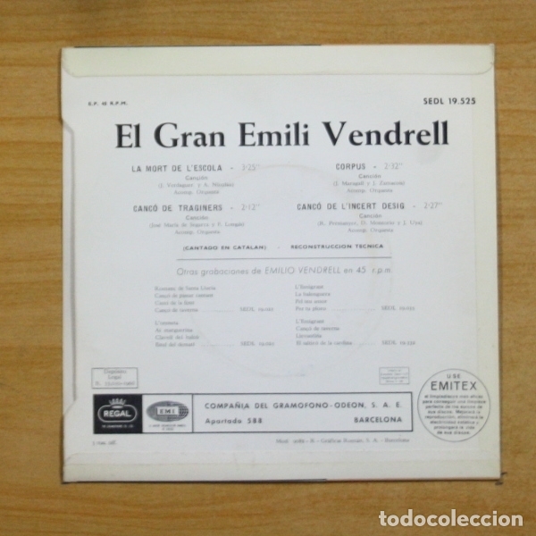 Discos de vinilo: EMILI VENDRELL - LA MORT DE L&acute;ESCOLA + 3 - EP - Foto 2