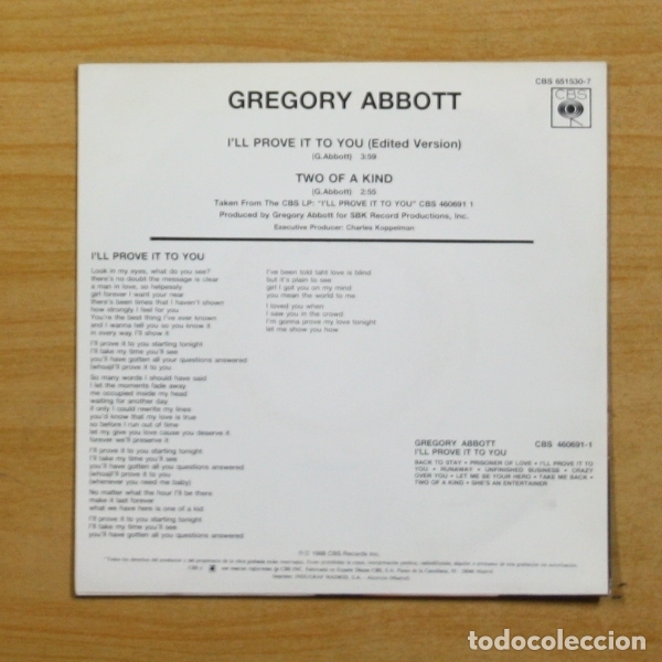 Discos de vinilo: GREGORY ABBOTT - I&acute;LL PROVE IT TO YOU - SINGLE - Foto 2