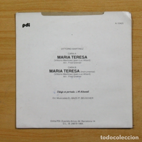 Discos de vinilo: VITTORIO MARTINEZ - MARIA TERESA - SINGLE - Foto 2
