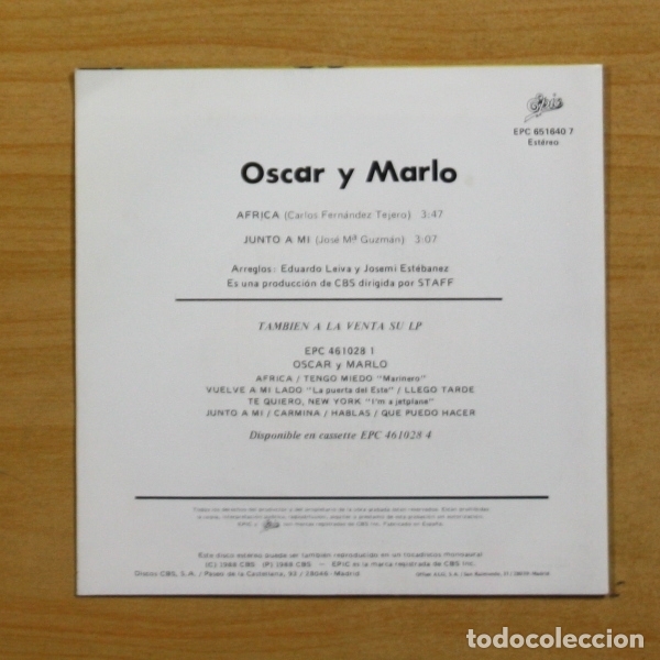 Discos de vinilo: OSCAR Y MARLO - AFRICA - SINGLE - Foto 2