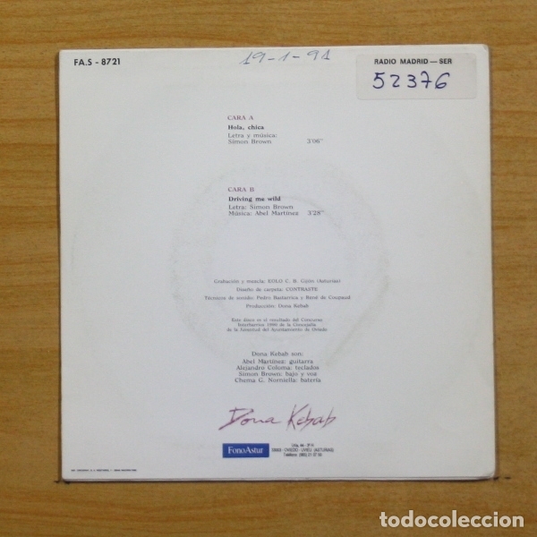 Discos de vinilo: DONA KEBAB - HOLA CHICA - SINGLE - Foto 2