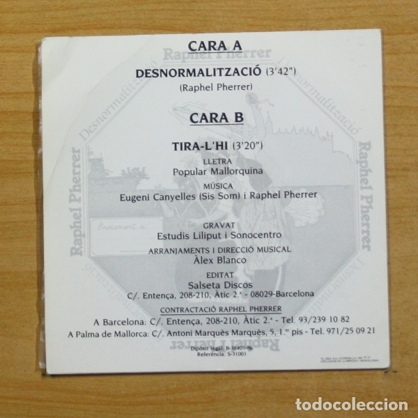 Discos de vinilo: RAPHEL PHERRER - DESNORMALITZACIO - SINGLE - Foto 2