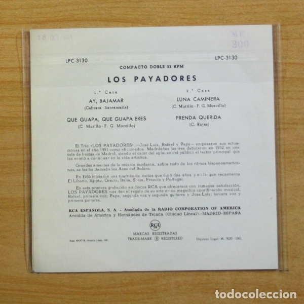 Discos de vinilo: LOS PAYADORES - AY, BAJAMAR + 3 - EP - Foto 2
