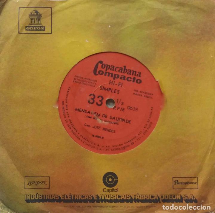 Disques de vinyle: JOSE MENDES, PARA PEDRO / MENSAGEM DE SAUDADE. SINGLE BRASIL