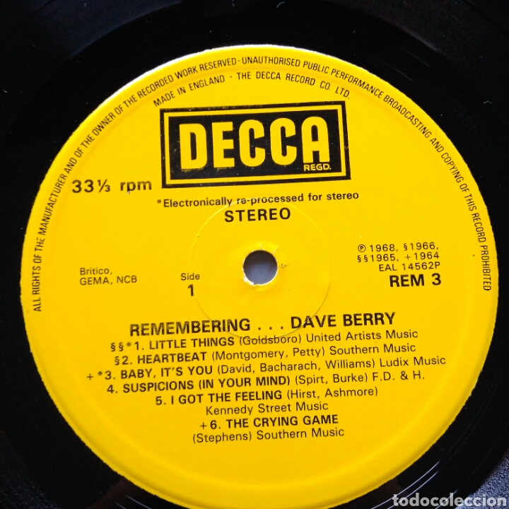 Discos de vinilo: Dave Berry - Remembering... Dave Berry (Decca, UK, 2976) - Foto 4