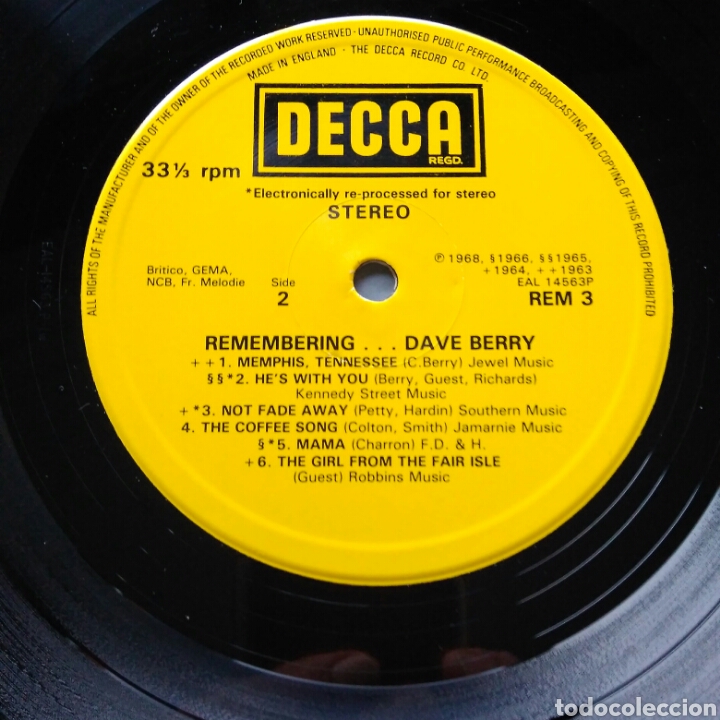 Discos de vinilo: Dave Berry - Remembering... Dave Berry (Decca, UK, 2976) - Foto 5
