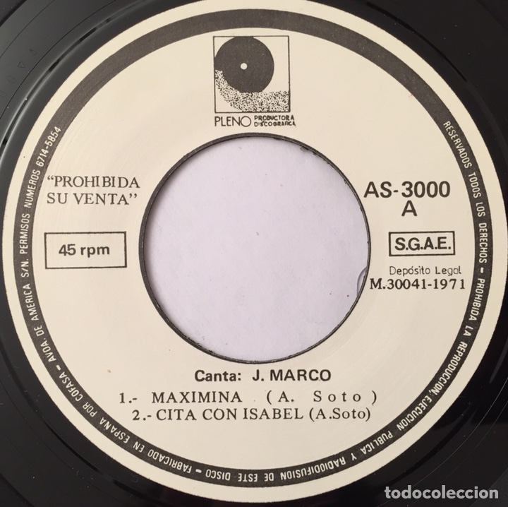 Discos de vinilo: EP 7&rdquo; MAXIMINA - J. Marco (1971) - Foto 2