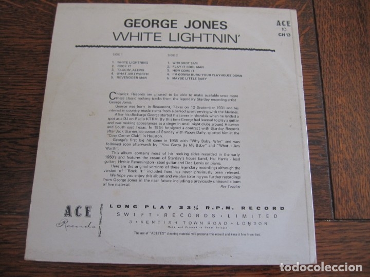 Discos de vinilo: GEORGE JONES `White Lightnin&acute; 10&acute;&acute; ACE. MONO - Foto 2