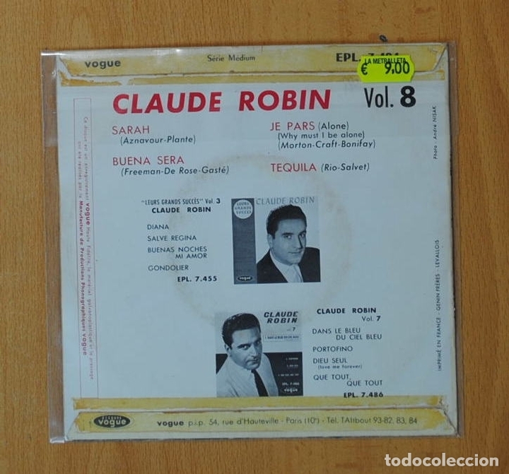 Discos de vinilo: CLAUDE ROBIN - SARAH + 3 / VOL. 8 - EP - Foto 2