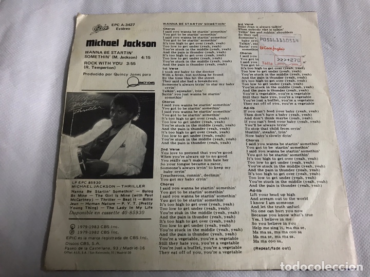 Discos de vinilo: EP MICHAEL JACKSON. WANNA BE STARTIN SOMETHIN - Foto 2