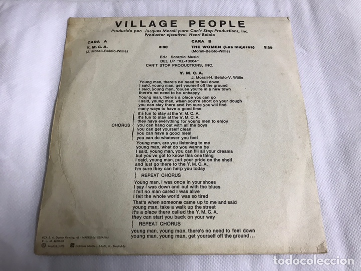 Discos de vinilo: EP VILLAGE PEOPLE. YMCA - Foto 2