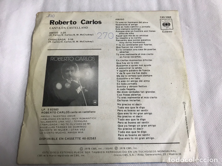 Discos de vinilo: EP ROBERTO CARLOS. AMIGO - Foto 2