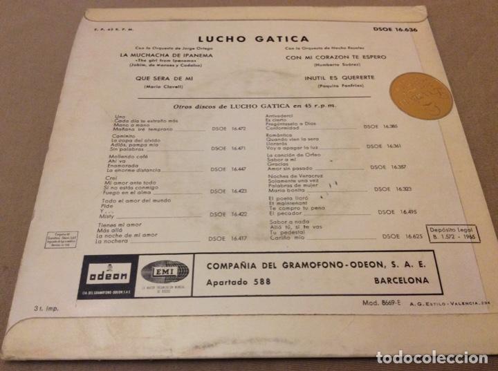 Discos de vinilo: Lucho Gatica. La muchacha de Ipanema + 3. Odeon 1965. - Foto 2