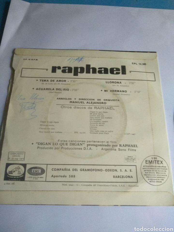 Discos de vinilo: Disco peque&ntilde;o Raphael a&ntilde;o 1967 - Foto 3