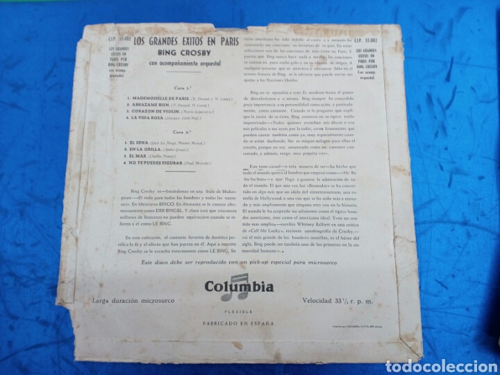 Discos de vinilo: Bing Crosby , Los grandes exitos en Paris . - Foto 2