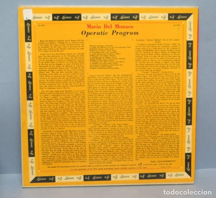 Discos de vinilo: LP. OPERATIC PROGRAM. MARIO DEL MONACO. EDICION USA - Foto 2