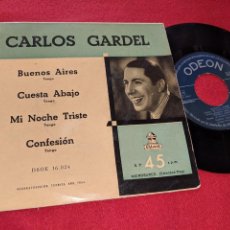 Discos de vinilo: CARLOS GARDEL BUENOS AIRES/CUESTA ABAJO/MI NOCHE TRISTE/CONFESION 7'' EP 196? ODEON. Lote 149519258