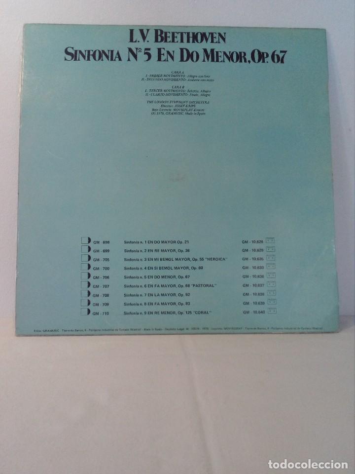 Discos de vinilo: L.V. BEETHOVEN (SINFONÍA Nº5 EN DO MENOR OP.67) THE LONDON SYMPHONY Y JOSEF KRIPS (GRAMUSIC 1978) - Foto 2 - 151070722
