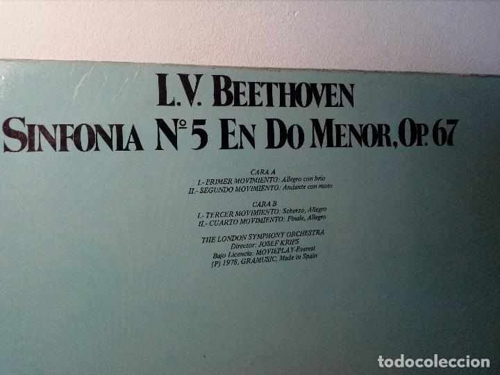 Discos de vinilo: L.V. BEETHOVEN (SINFONÍA Nº5 EN DO MENOR OP.67) THE LONDON SYMPHONY Y JOSEF KRIPS (GRAMUSIC 1978) - Foto 4 - 151070722