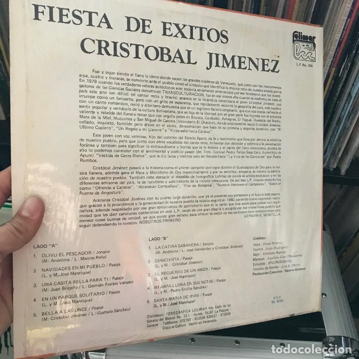 Discos de vinilo: Crist&oacute;bal Jimenez Fiesta De Exitos VENEZUELA 1980 - Foto 2