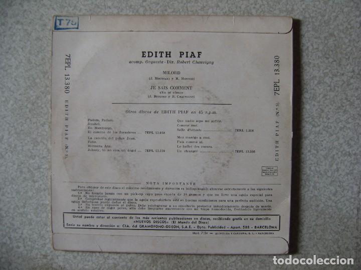 Discos de vinilo: EDITH PIAF..MILORD + 1...PEDIDO MINIMO 5&euro; - Foto 2