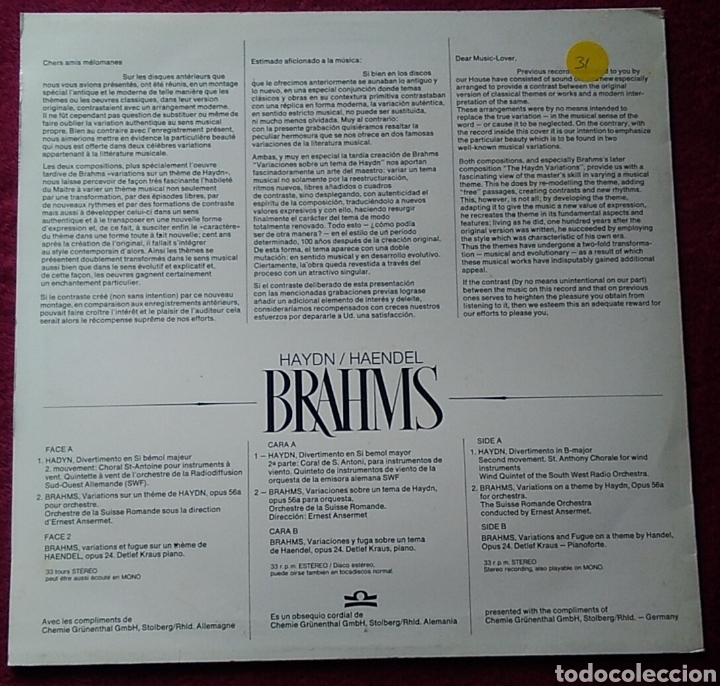 Discos de vinilo: Lp vinilo brahms - Foto 3