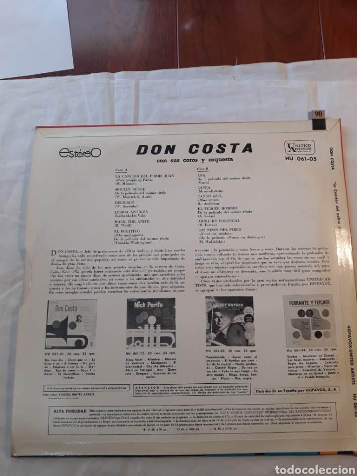 Discos de vinilo: Don costa sus coros y orquesta.Hispavox. - Foto 2