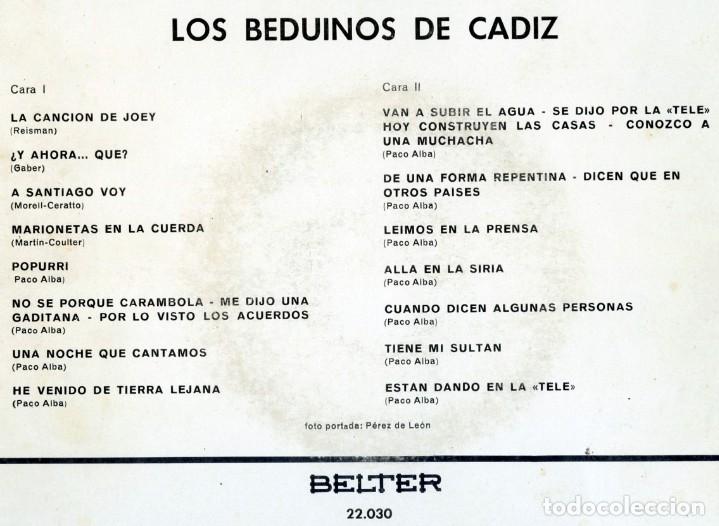 Discos de vinilo: LOS BEDUINOS DE C&Aacute;DIZ. - Foto 2