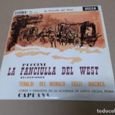 Discos de vinilo: LA FANCIULLA DEL WEST (EP) RENATA TEBALDI, MARIO DEL MONACO, GIORGIO TOZZI AÑO 1962 – EDICION PROMOC. Lote 154479910