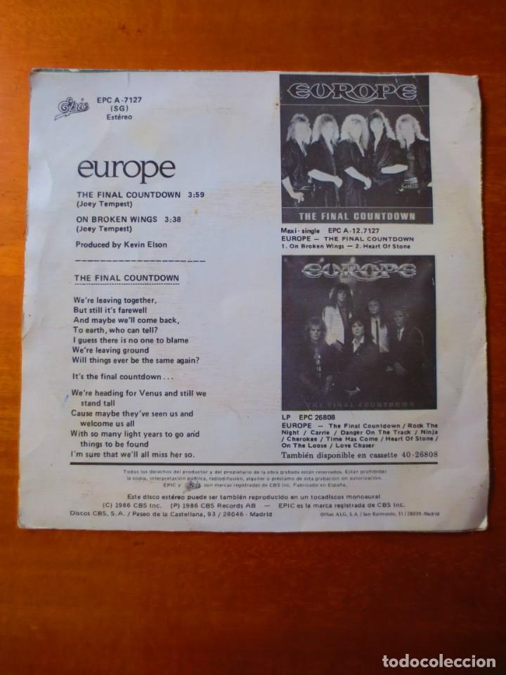 Discos de vinilo: Europe - The Final Countdown y On Broken Wings (Single) (Epic 1986) - Foto 2